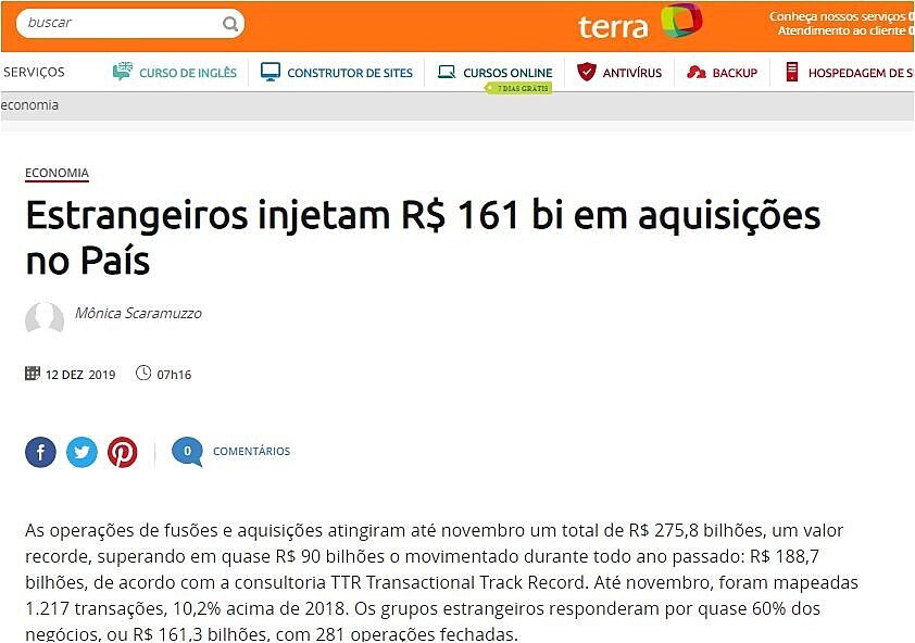 Estrangeiros injetam R$ 161 bi em aquisies no Pas